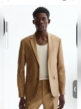 H&M Men's Tan Linen-Blend Suit Jacket